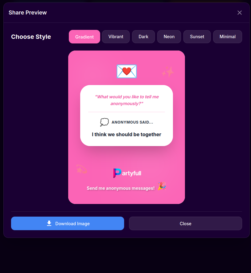 Secret message link template selection screen, customise how your anonymous message page looks on this secret messages website before sharing with friends