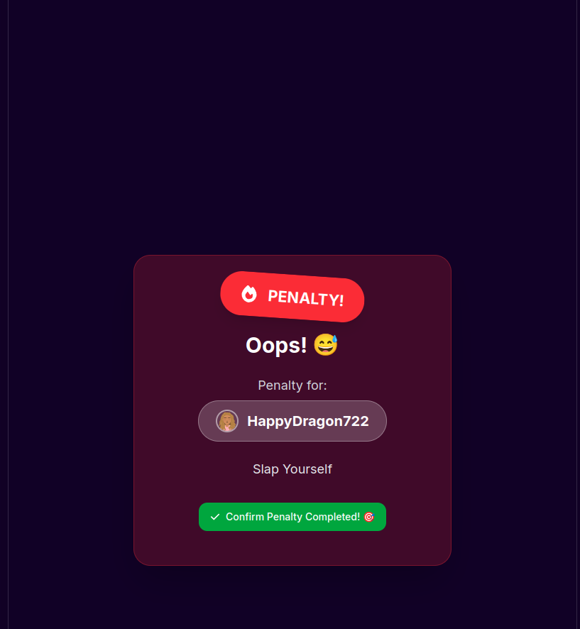 Spotlight game penalty screen for wrong answers, keeps the energy high just like a spin the bottle game where every round brings a surprise