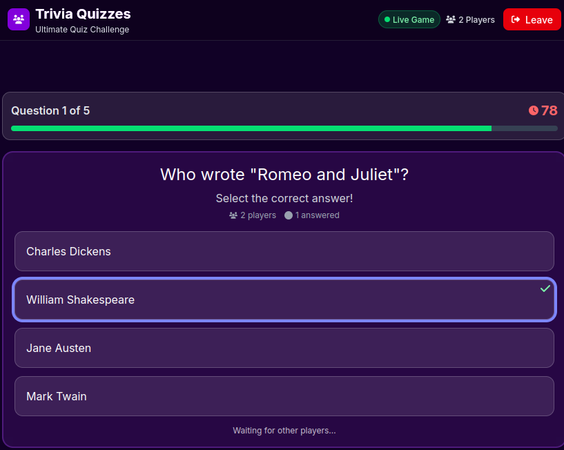 Live trivia games online gameplay screen where players race to answer questions the fastest and climb the leaderboard