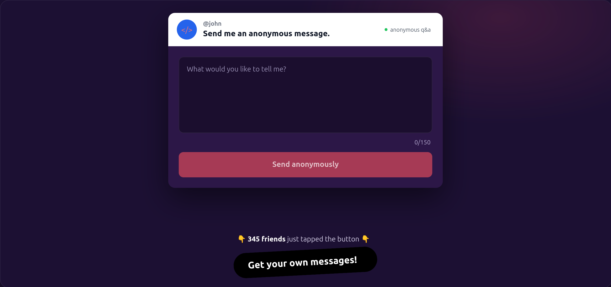 Secret Message game screen where players send and receive anonymous compliments and confessions from friends